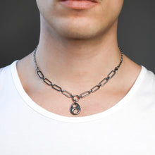 Load image into Gallery viewer, kai silver modern grunge metallic pendant chain necklace in steel
