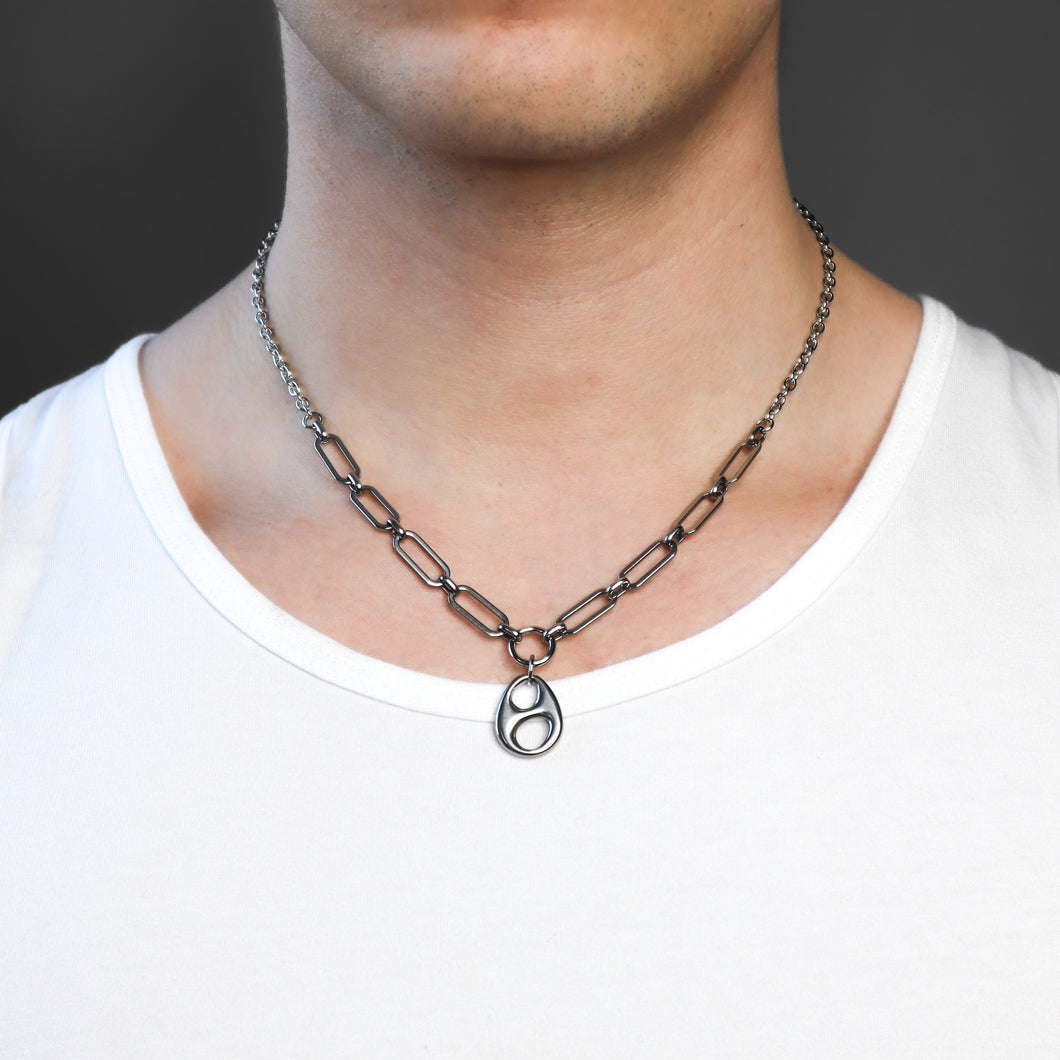 kai silver modern grunge metallic pendant chain necklace in steel