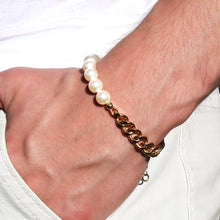 Load image into Gallery viewer, brynn cream white pearl and gold chain half &amp; half bracelet
