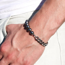 Load image into Gallery viewer, limn dark grey pearl and silver stainless steel chain bracelet
